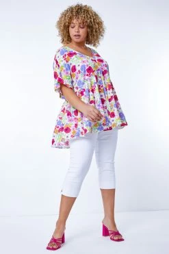 Roman White Multi Curve Floral Gathered Smock Top 10 Roman White Multi Curve Floral Gathered Smock Top -Roman Sales Shop unnamed file 13359