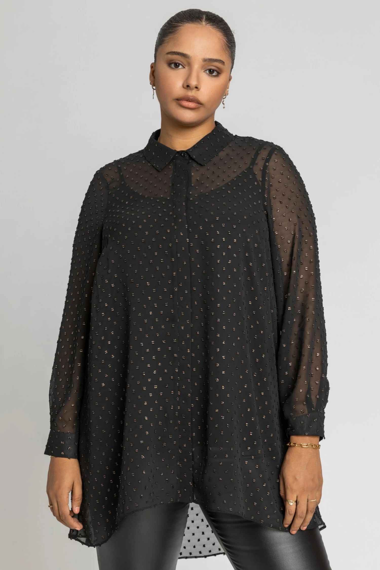 Roman Black Curve Textured Spot Shimmer Blouse 3 Roman Black Curve Textured Spot Shimmer Blouse