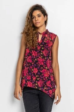 Roman Red Floral Print Keyhole Top -Roman Sales Shop unnamed file 13373