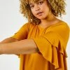 Roman Yellow Curve Plain Frill Sleeve Detail Tee -Roman Sales Shop unnamed file 13374