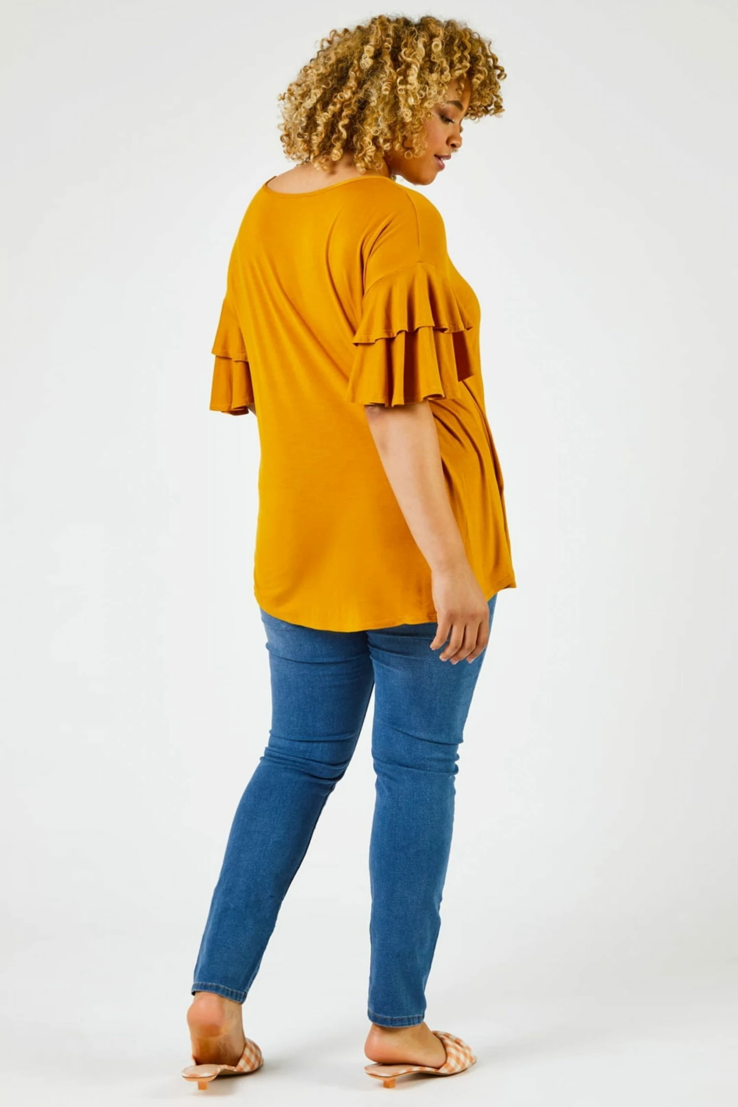 Roman Yellow Curve Plain Frill Sleeve Detail Tee 4 Roman Yellow Curve Plain Frill Sleeve Detail Tee - Image 2