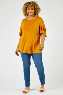 Roman Yellow Curve Plain Frill Sleeve Detail Tee 9 Roman Yellow Curve Plain Frill Sleeve Detail Tee -Roman Sales Shop unnamed file 13376
