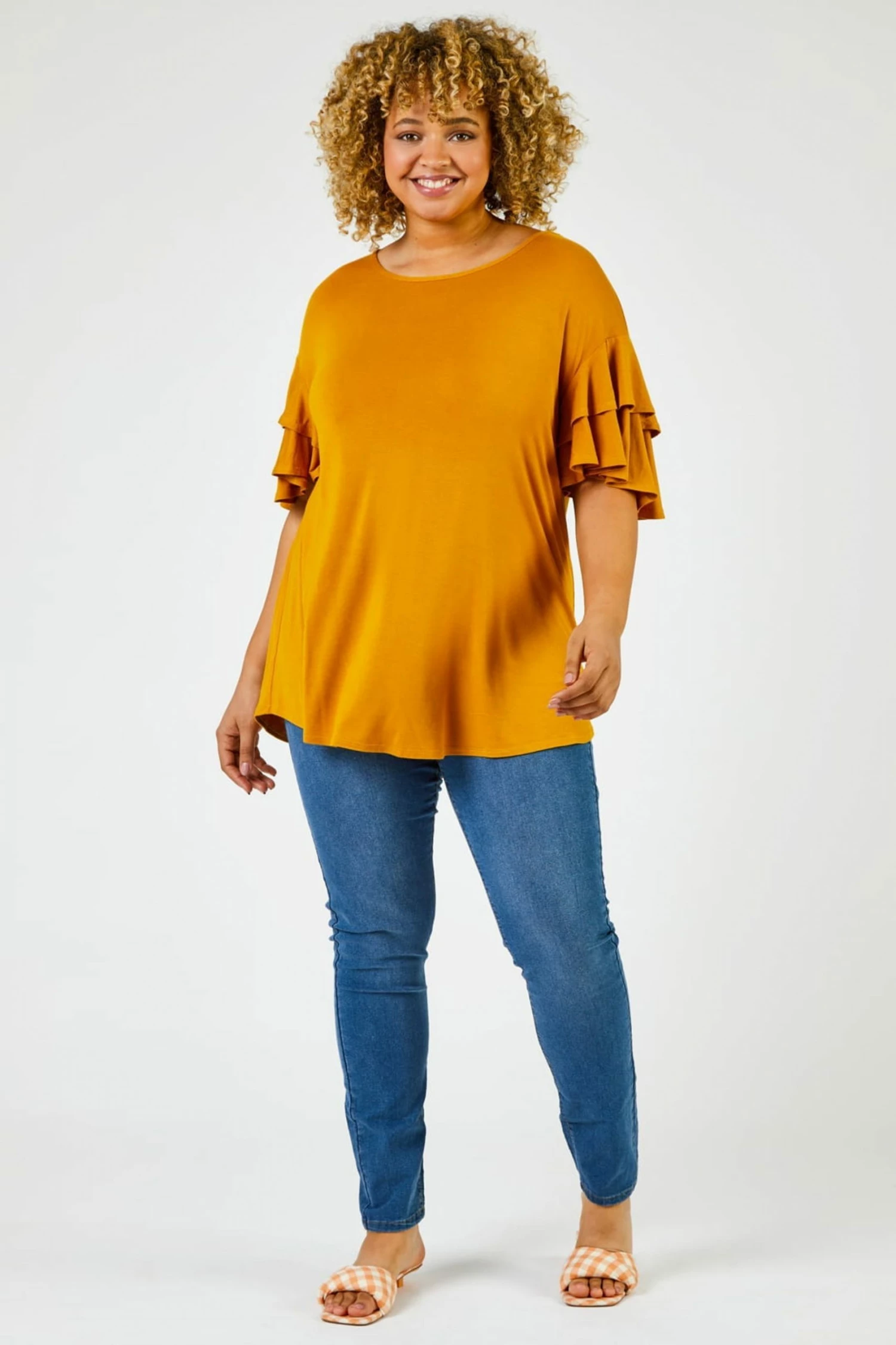 Roman Yellow Curve Plain Frill Sleeve Detail Tee 5 Roman Yellow Curve Plain Frill Sleeve Detail Tee - Image 3
