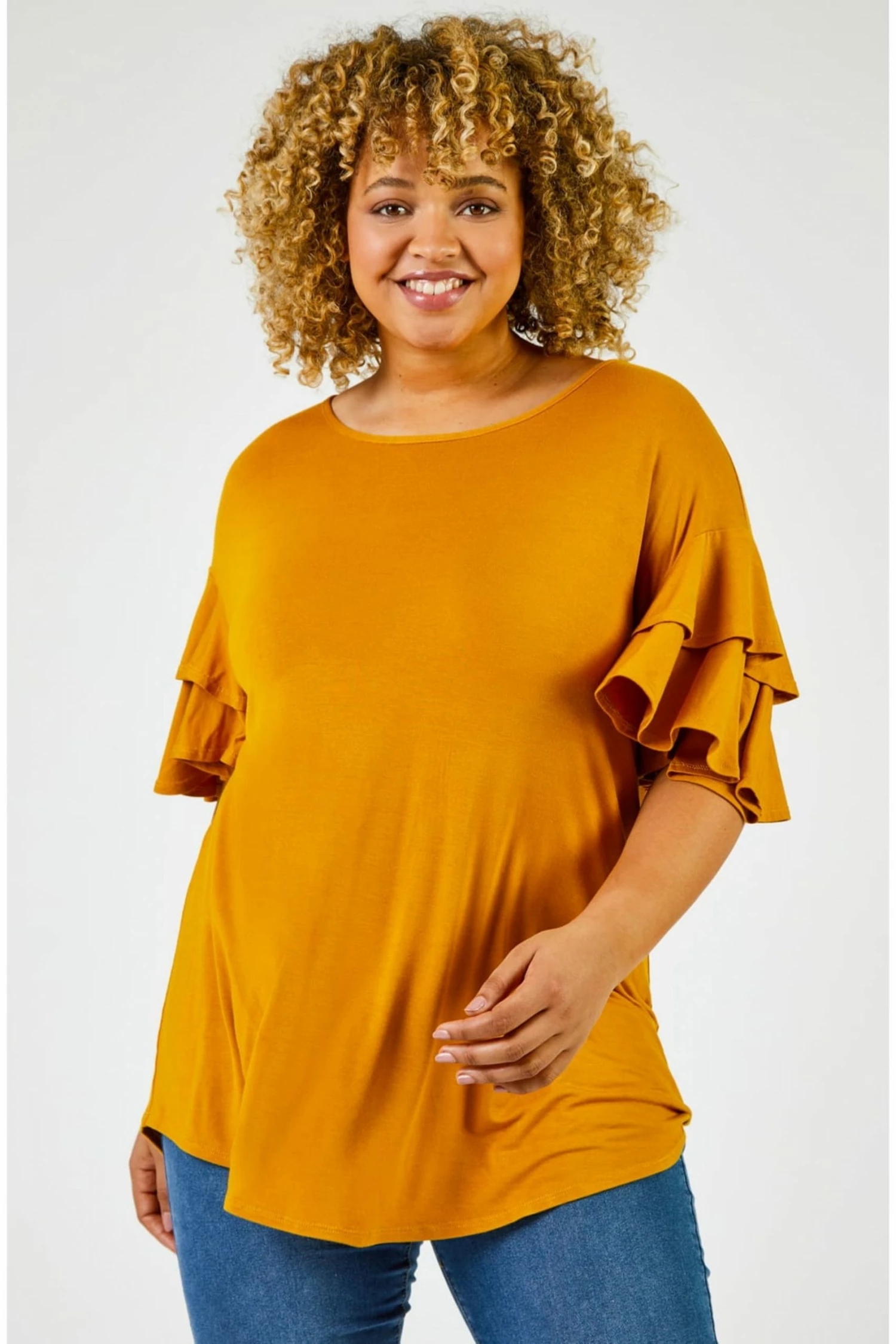 Roman Yellow Curve Plain Frill Sleeve Detail Tee 6 Roman Yellow Curve Plain Frill Sleeve Detail Tee - Image 4