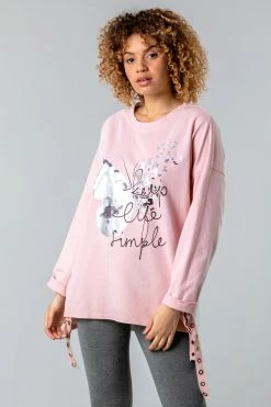 Roman Pink Eyelet Detail Butterfly Sweatshirt