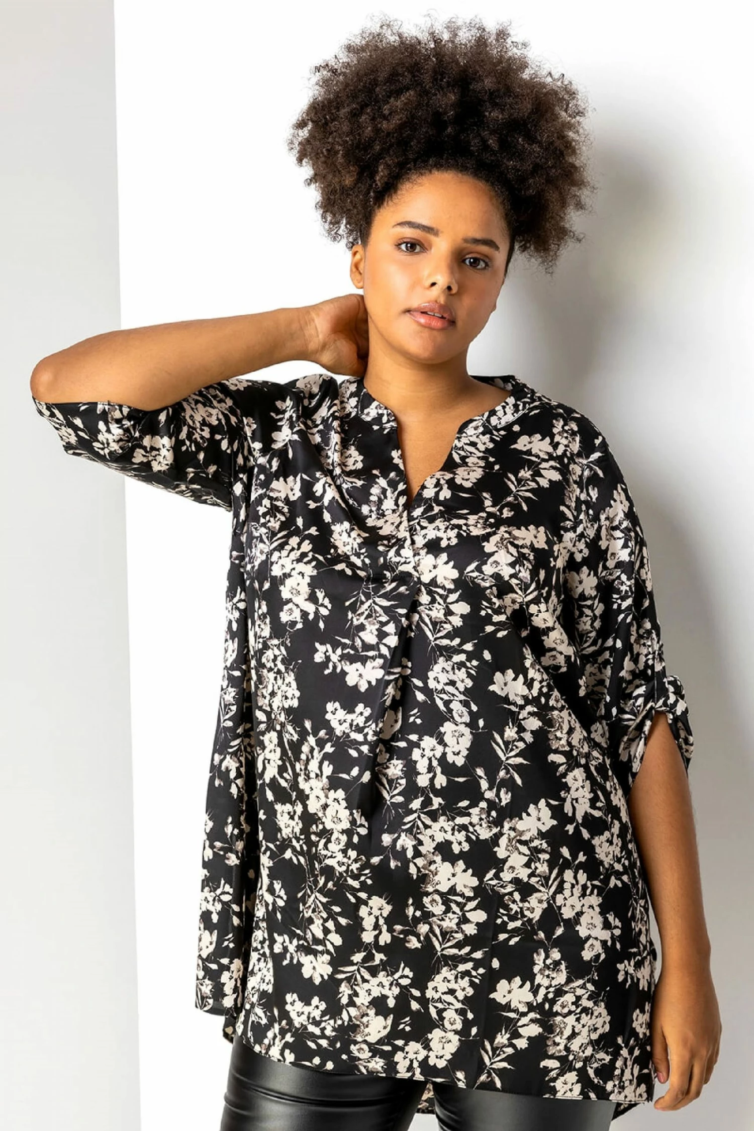 Roman Black Curve Split Detail Floral Top 3 Roman Black Curve Split Detail Floral Top