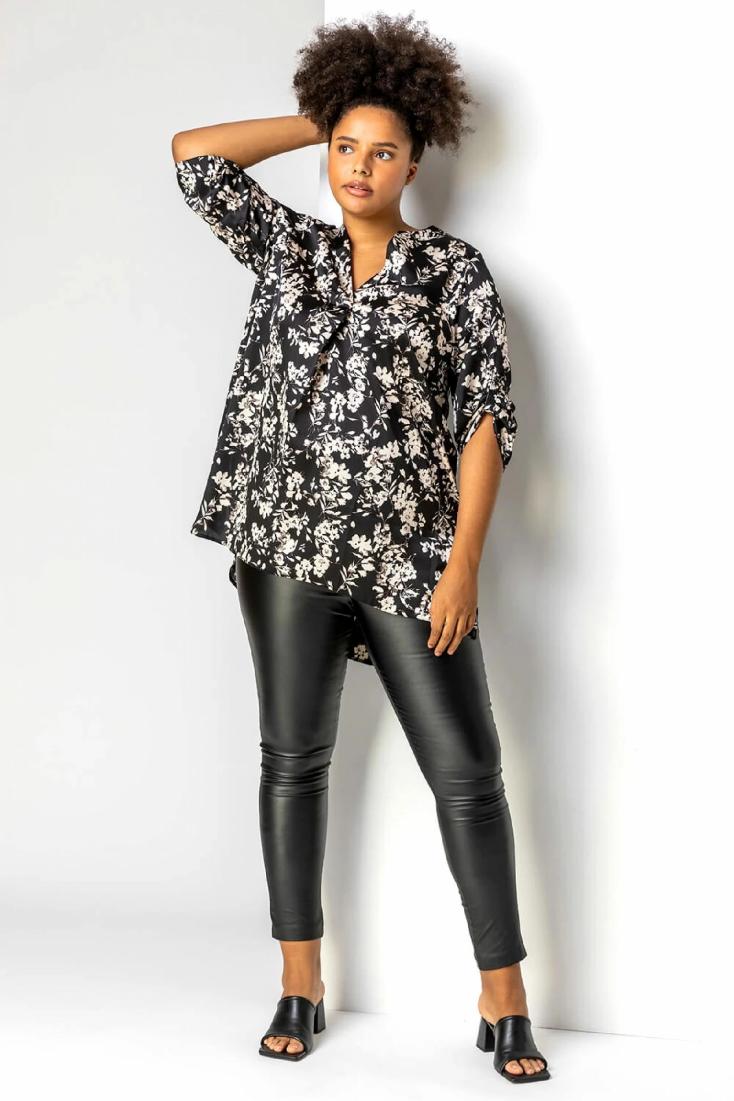 Roman Black Curve Split Detail Floral Top 4 Roman Black Curve Split Detail Floral Top - Image 2
