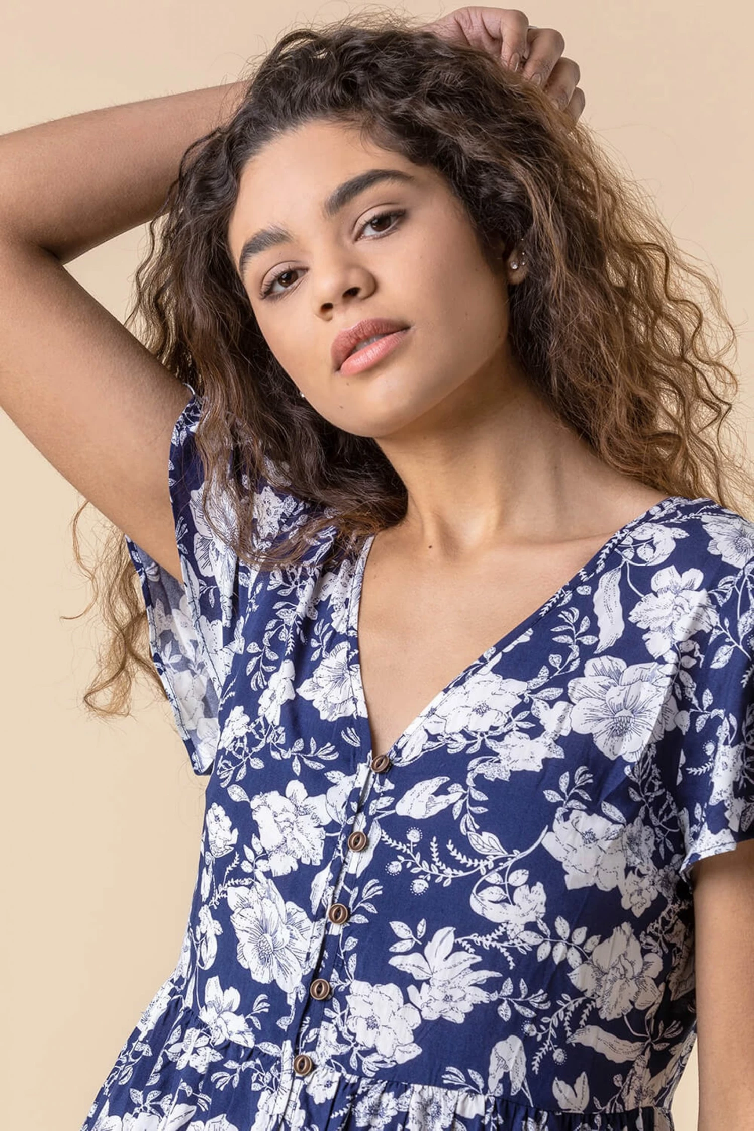 Roman Navy Floral Print Button Detail Dress 6 Roman Navy Floral Print Button Detail Dress - Image 4
