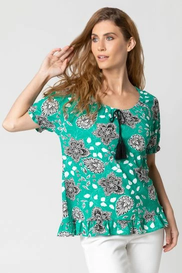 Roman Green Floral Paisley Tassel Frill Top 7 Roman Green Floral Paisley Tassel Frill Top - Image 5