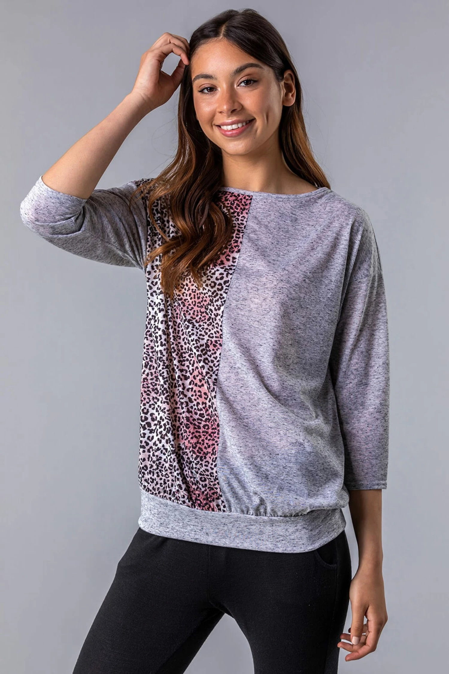 Roman Grey Contrast Animal Print Lounge Top 3 Roman Grey Contrast Animal Print Lounge Top