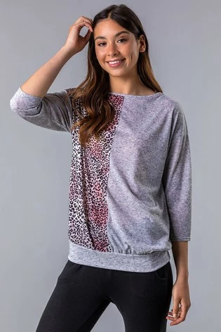 Roman Grey Contrast Animal Print Lounge Top 7 Roman Grey Contrast Animal Print Lounge Top - Image 5