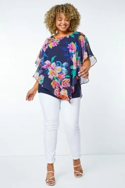 Roman Blue Curve Floral Print Chiffon Overlay Top 11 Roman Blue Curve Floral Print Chiffon Overlay Top -Roman Sales Shop unnamed file 13441