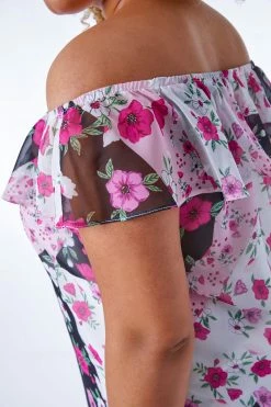 Roman Pink & White Curve Patchwork Floral Bardot Top -Roman Sales Shop unnamed file 13449