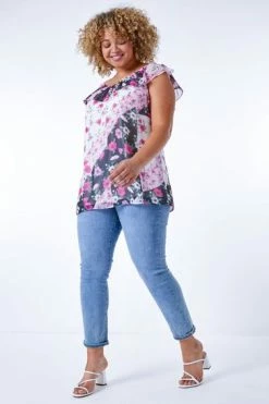 Roman Pink & White Curve Patchwork Floral Bardot Top -Roman Sales Shop unnamed file 13450