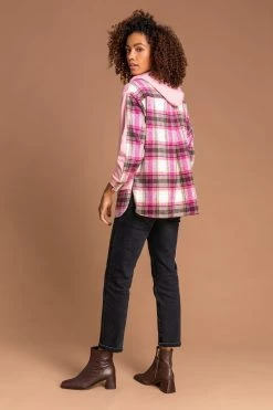 Roman Pink Contrast Check Print Hoodie -Roman Sales Shop unnamed file 13459