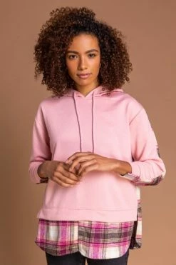 Roman Pink Contrast Check Print Hoodie -Roman Sales Shop unnamed file 13461