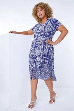 Roman Blue & White Curve Border Print Shirt Dress -Roman Sales Shop unnamed file 13473
