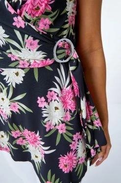 Roman Black & Pink Petite Floral Print Buckle Detail Wrap Top -Roman Sales Shop unnamed file 13478
