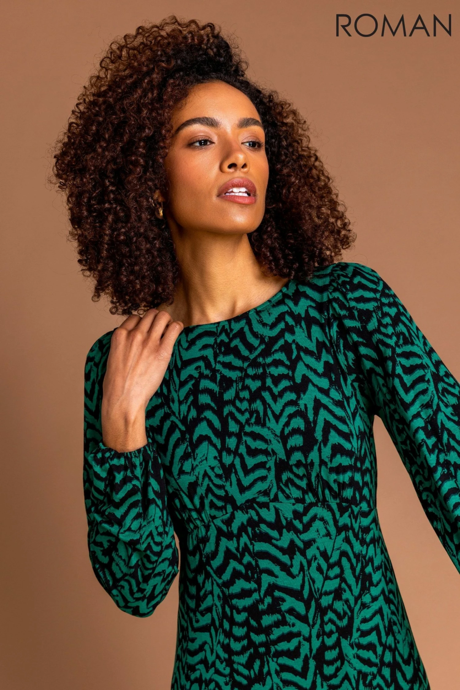 Roman Green Animal Print Tiered Midi Dress 6 Roman Green Animal Print Tiered Midi Dress - Image 4