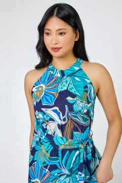 Roman Blue Petite Floral Print Halter Neck Tiered Dress -Roman Sales Shop unnamed file 1357