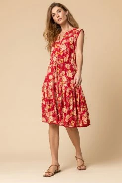 Roman Red Floral Drawstring Tie Detail Dress -Roman Sales Shop unnamed file 136