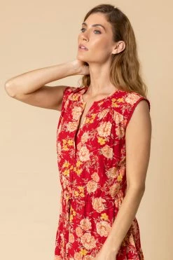Roman Red Floral Drawstring Tie Detail Dress -Roman Sales Shop unnamed file 137