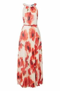 Roman Red Poppy Pleat Maxi Dress -Roman Sales Shop unnamed file 1378