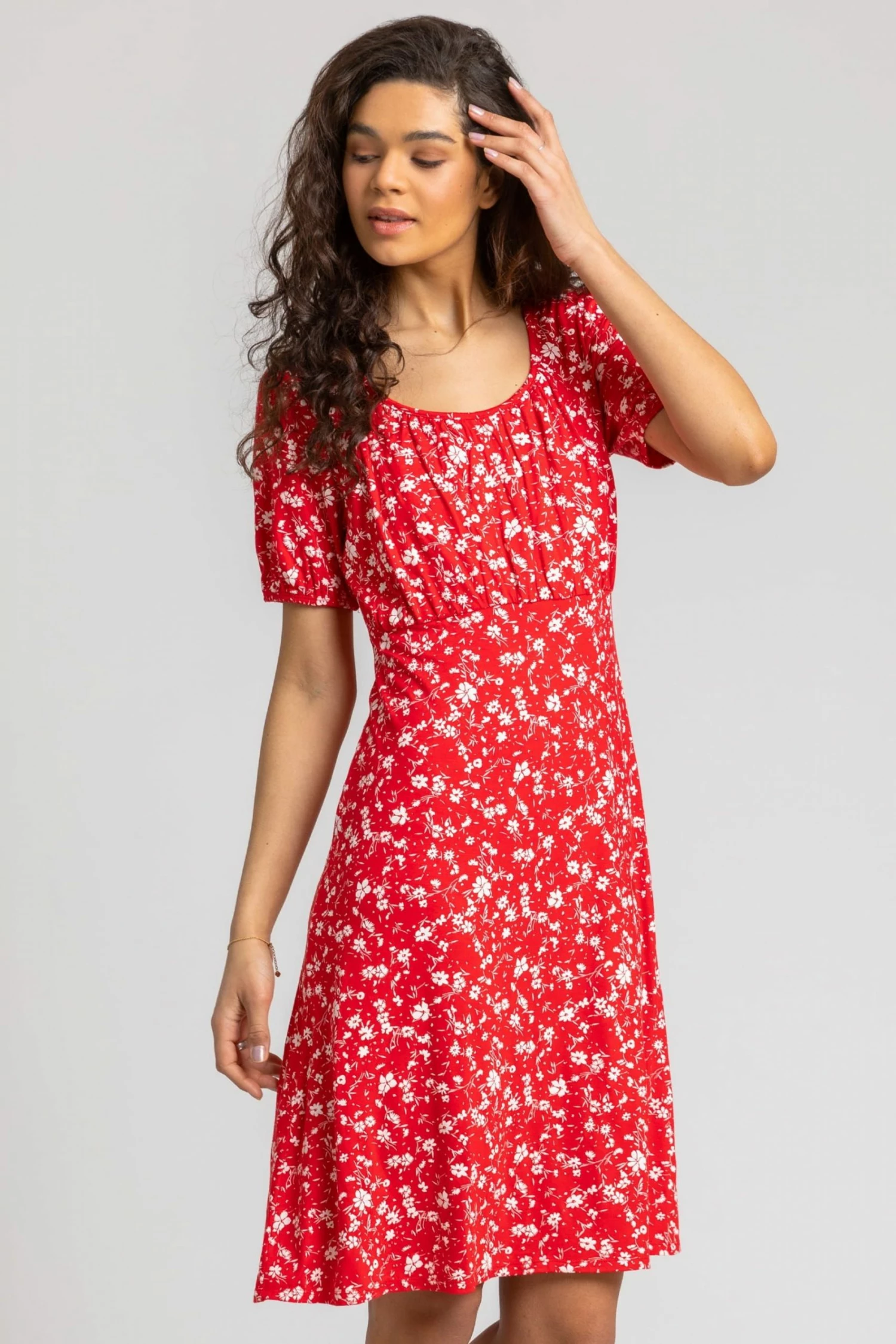 Roman Red Ditsy Floral Print Fit & Flare Dress 3 Roman Red Ditsy Floral Print Fit & Flare Dress