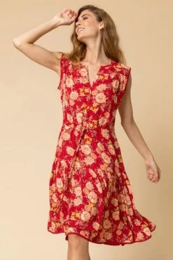 Roman Red Floral Drawstring Tie Detail Dress -Roman Sales Shop unnamed file 138