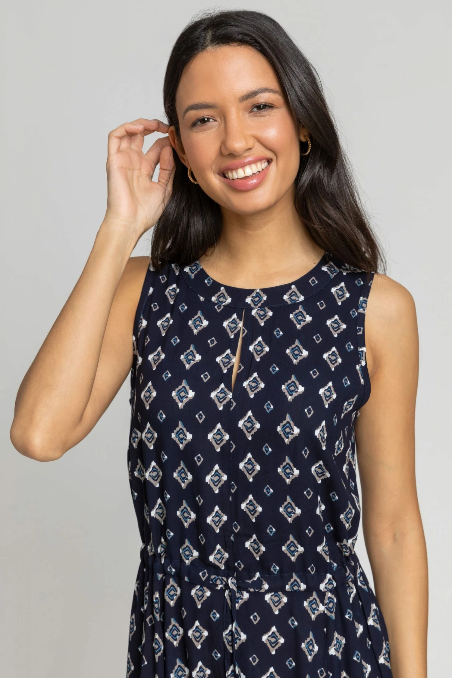 Roman Blue Geo Keyhole Detail Hanky Hem Dress 6 Roman Blue Geo Keyhole Detail Hanky Hem Dress - Image 4