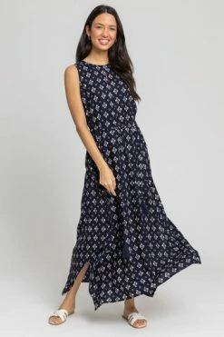 Roman Blue Geo Keyhole Detail Hanky Hem Dress 11 Roman Blue Geo Keyhole Detail Hanky Hem Dress -Roman Sales Shop unnamed file 1388