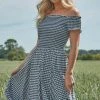 Roman Black Gingham Bardot Fit And Flare Dress -Roman Sales Shop unnamed file 139