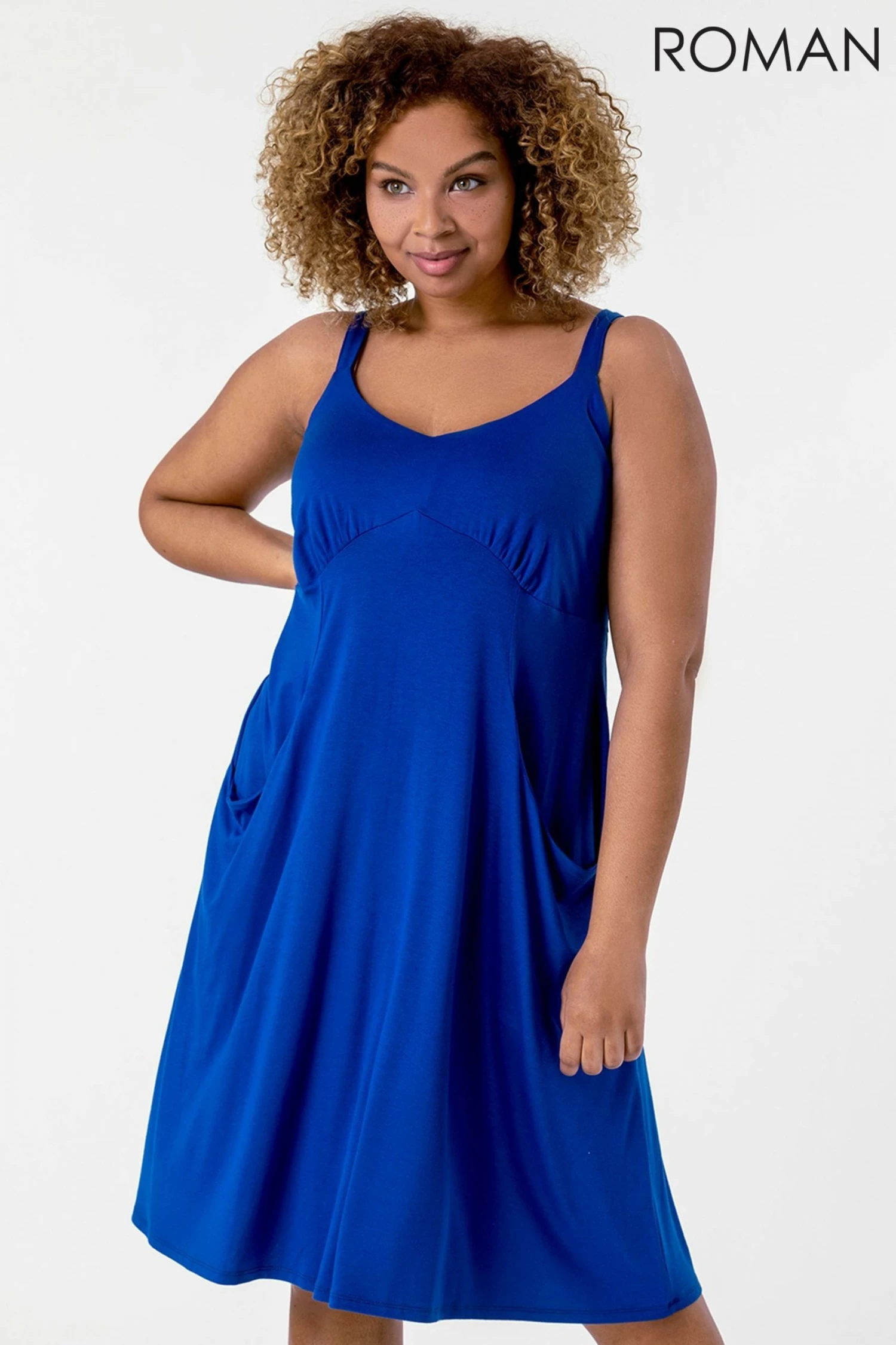Roman Blue Curve Strappy Pocket Sun Dress 4 Roman Blue Curve Strappy Pocket Sun Dress - Image 2