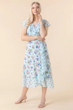 Roman Blue Floral Spot Print Frill Wrap Dress 9 Roman Blue Floral Spot Print Frill Wrap Dress -Roman Sales Shop unnamed file 1396