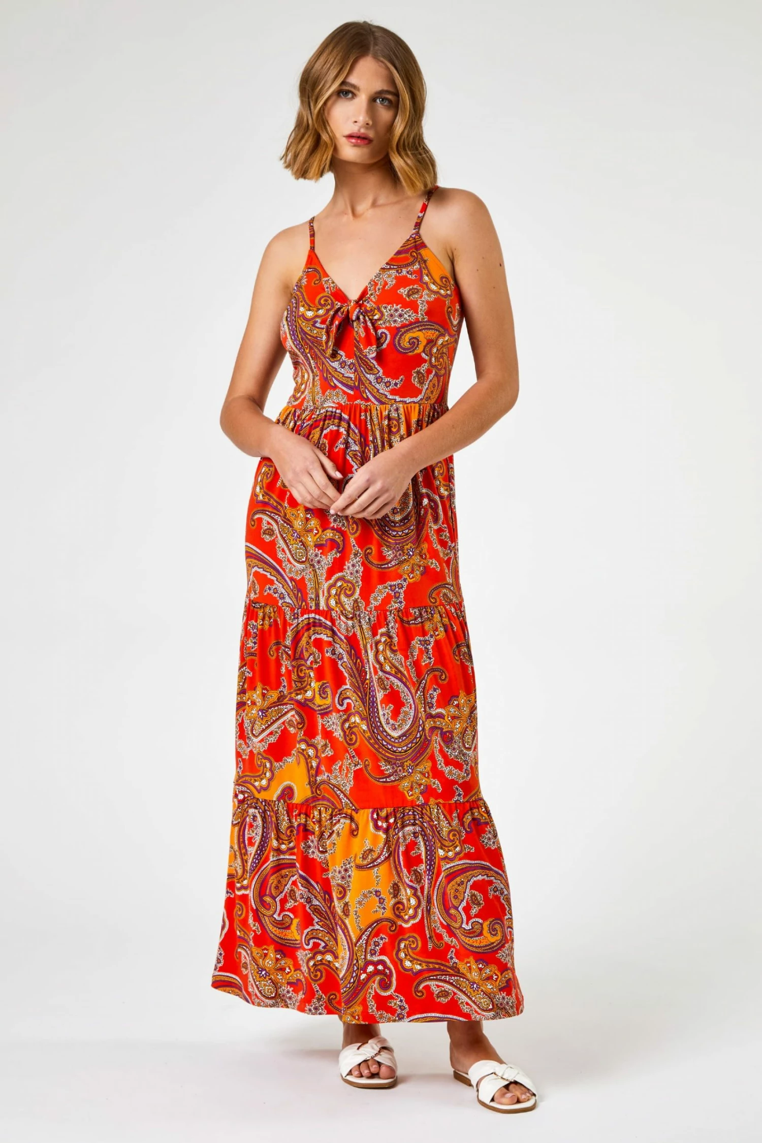 Roman Red Paisley Print Tiered Maxi Dress 4 Roman Red Paisley Print Tiered Maxi Dress - Image 2