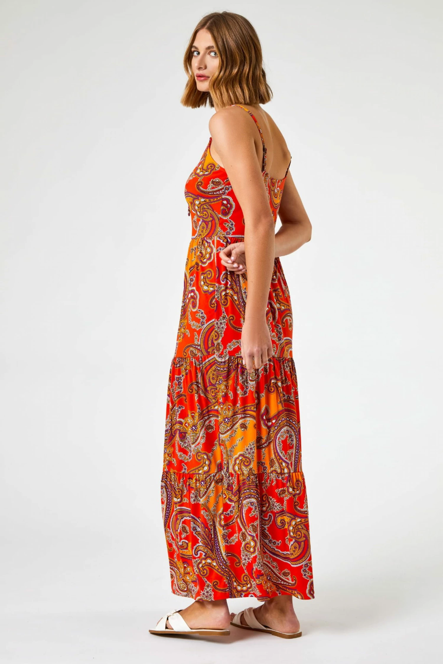Roman Red Paisley Print Tiered Maxi Dress 5 Roman Red Paisley Print Tiered Maxi Dress - Image 3