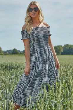 Roman Black Gingham Bardot Fit And Flare Dress 9 Roman Black Gingham Bardot Fit And Flare Dress -Roman Sales Shop unnamed file 141
