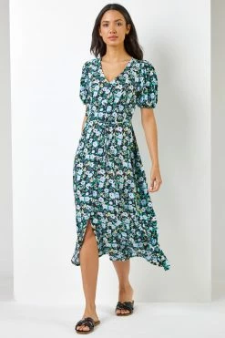 Roman Black & Green Floral Print Button Down Midi Dress 10 Roman Black & Green Floral Print Button Down Midi Dress -Roman Sales Shop unnamed file 1412