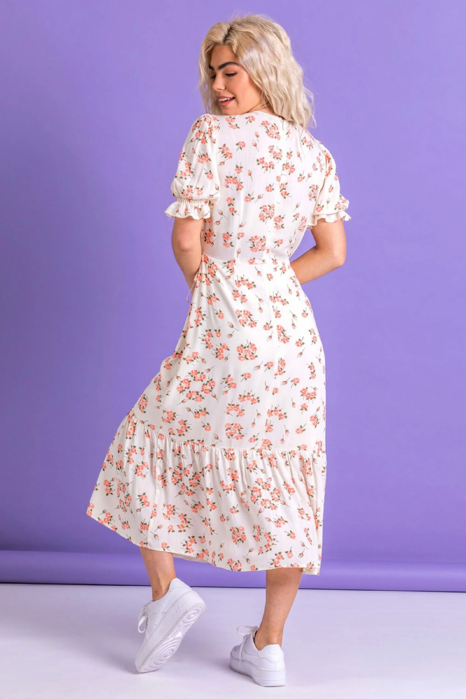 Roman Multi Ditsy Floral Mock Wrap Midi Dress 4 Roman Multi Ditsy Floral Mock Wrap Midi Dress - Image 2