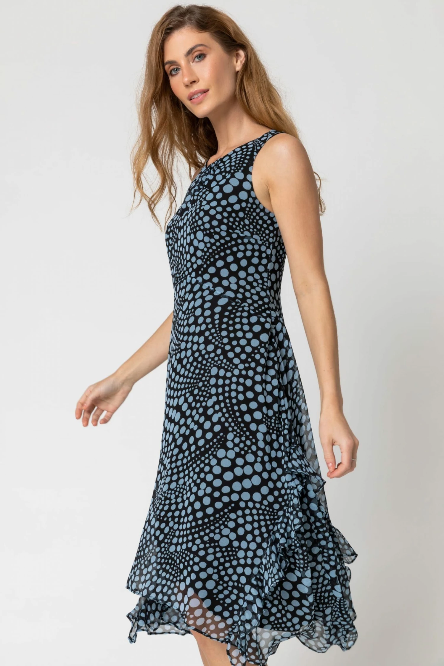 Roman Black Abstract Spot Frill Detail Dress 3 Roman Black Abstract Spot Frill Detail Dress