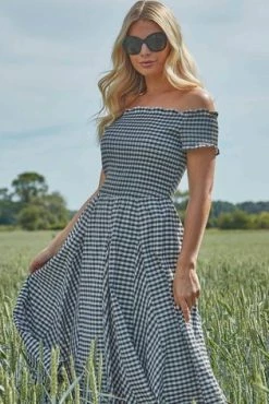 Roman Black Gingham Bardot Fit And Flare Dress 11 Roman Black Gingham Bardot Fit And Flare Dress -Roman Sales Shop unnamed file 143