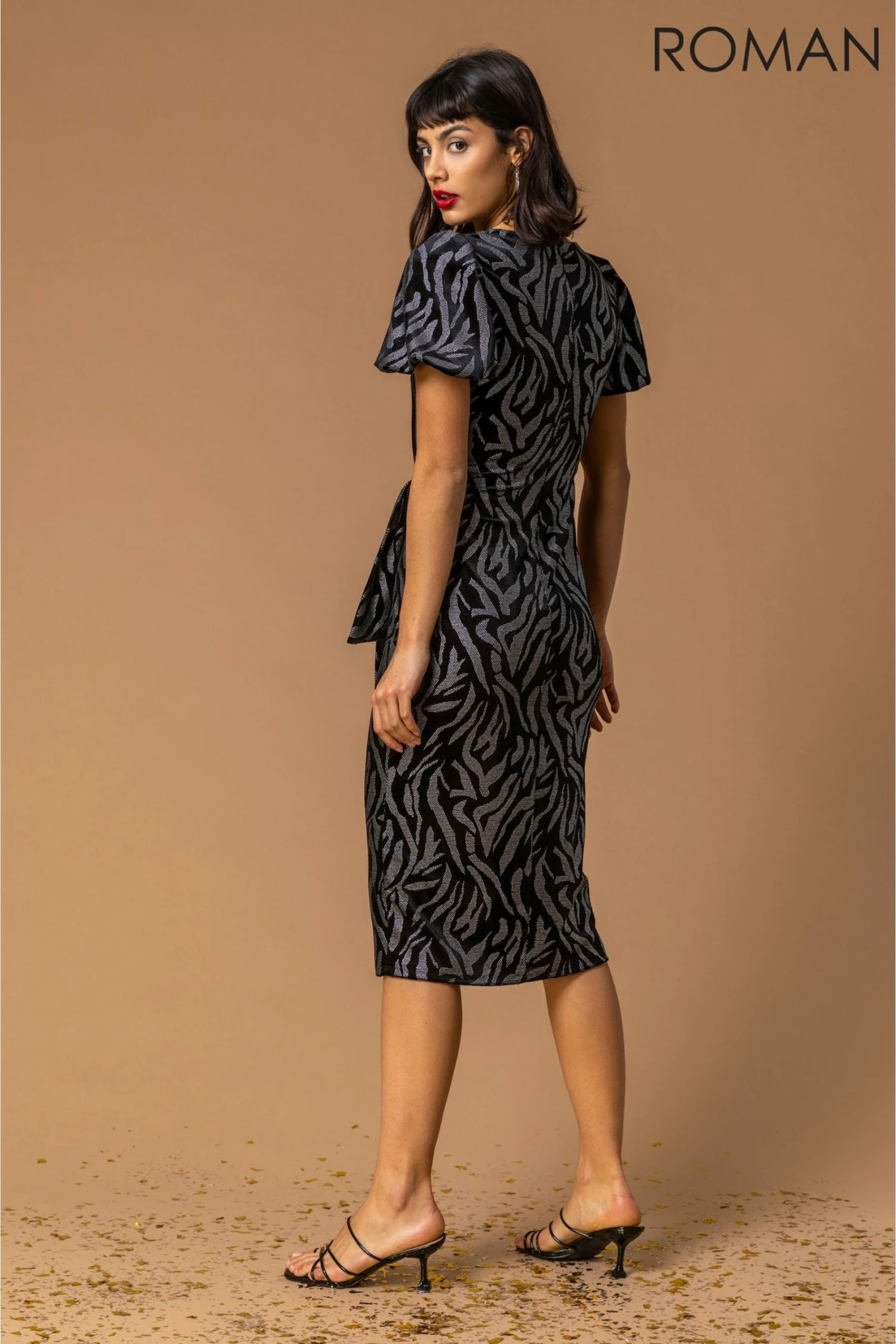 Roman Black Animal Print Velvet Dress 4 Roman Black Animal Print Velvet Dress - Image 2