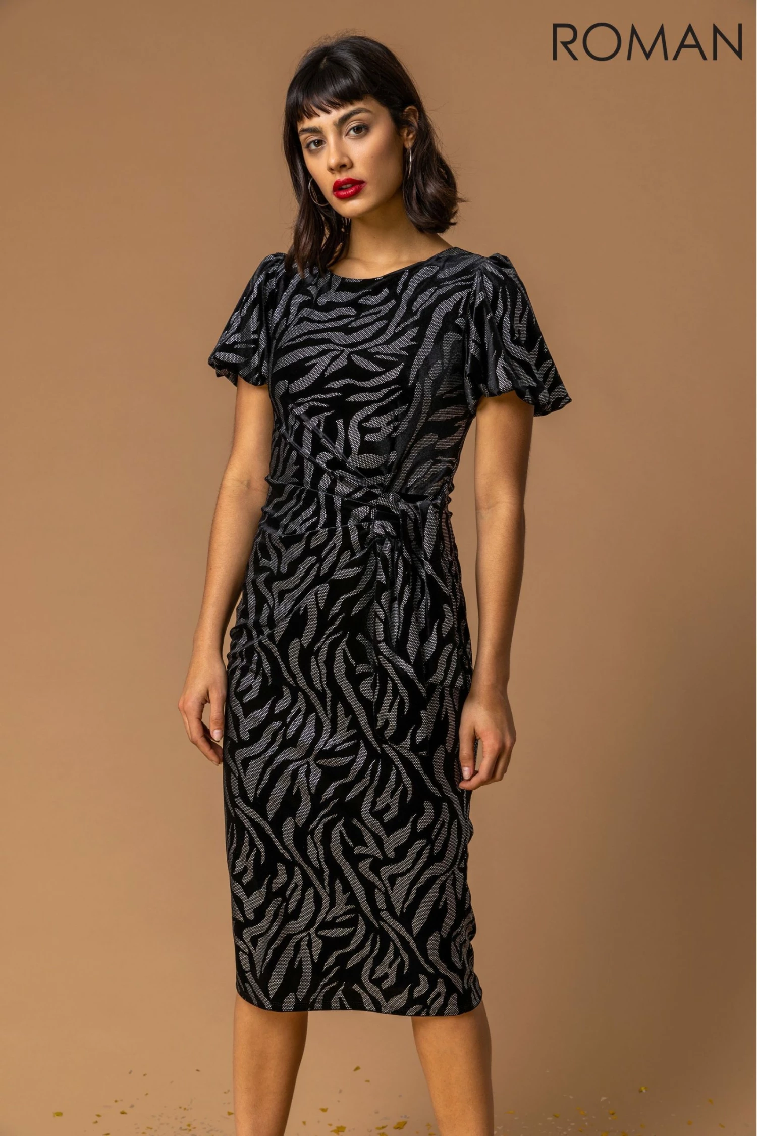 Roman Black Animal Print Velvet Dress 5 Roman Black Animal Print Velvet Dress - Image 3