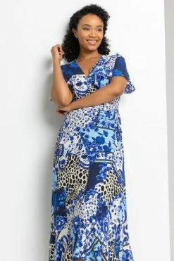 Roman Blue Petite Geo Floral Frill Wrap Dress 11 Roman Blue Petite Geo Floral Frill Wrap Dress -Roman Sales Shop unnamed file 1444