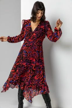 Roman RED Abstract Butterfly Chiffon Midi Dress -Roman Sales Shop unnamed file 1447