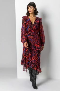 Roman RED Abstract Butterfly Chiffon Midi Dress -Roman Sales Shop unnamed file 1449