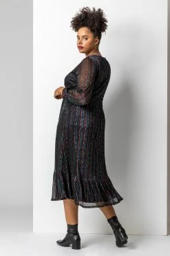 Roman Black Curve Metallic Plisse Frill Hem Dress 11 Roman Black Curve Metallic Plisse Frill Hem Dress -Roman Sales Shop unnamed file 1452