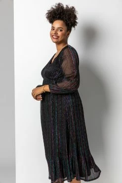 Roman Black Curve Metallic Plisse Frill Hem Dress 12 Roman Black Curve Metallic Plisse Frill Hem Dress -Roman Sales Shop unnamed file 1453