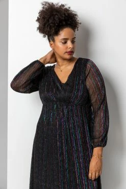 Roman Black Curve Metallic Plisse Frill Hem Dress 13 Roman Black Curve Metallic Plisse Frill Hem Dress -Roman Sales Shop unnamed file 1454