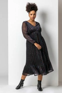 Roman Black Curve Metallic Plisse Frill Hem Dress 14 Roman Black Curve Metallic Plisse Frill Hem Dress -Roman Sales Shop unnamed file 1455